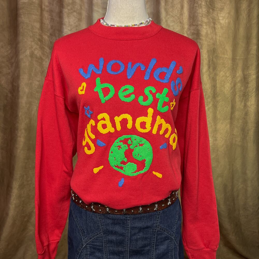 Vintage Worlds Best Grandma Sweatshirt 90s Crewneck Red Long Sleeve Kidcore